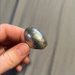 Engraved Oval Sterling-Style Silver Ring in Polished Silver
